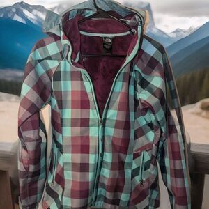 The North Face Coat Women’s XS Extra Small Hooded Jacket Green Purple Plaid